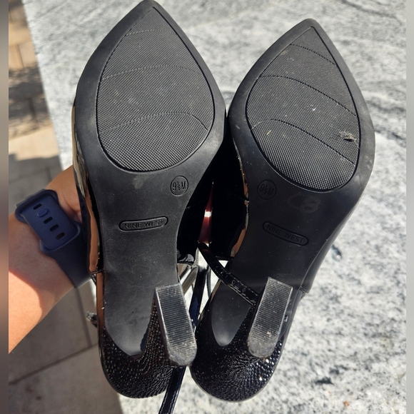 Nine West Tabitha Patent Leather Pump With Rhinestone Heel Sz 9.5 Like New Black - Picture 6 of 12